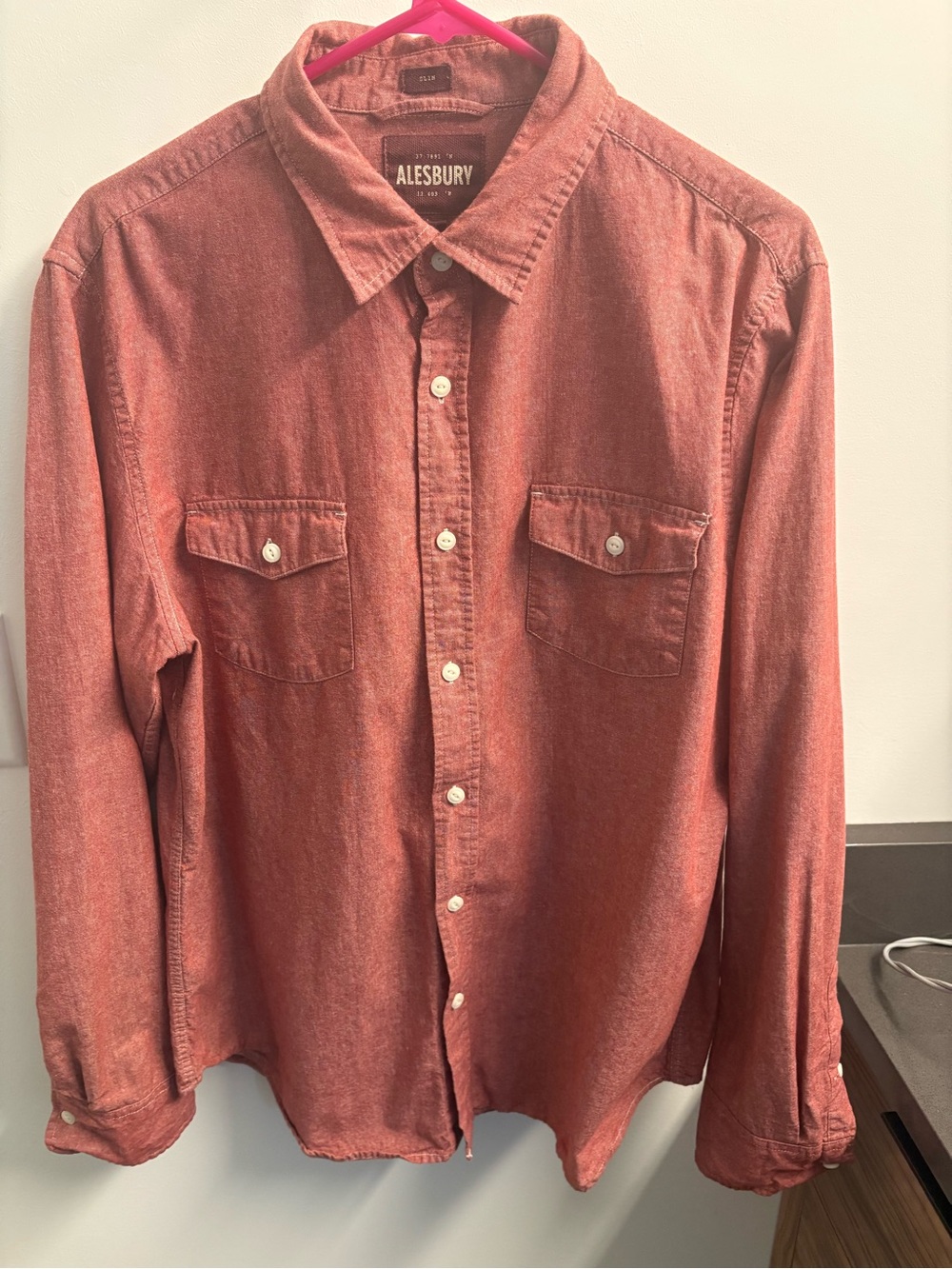 Alesbury Men’s Long-Sleeve Button-Up Shirt in Red/Orange Slim Fit